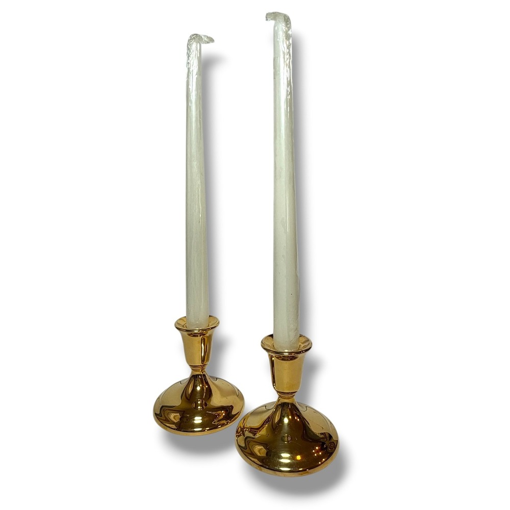 International Silver 24K Gold Electroplate Candlesticks Candle-Lite Vintage tags